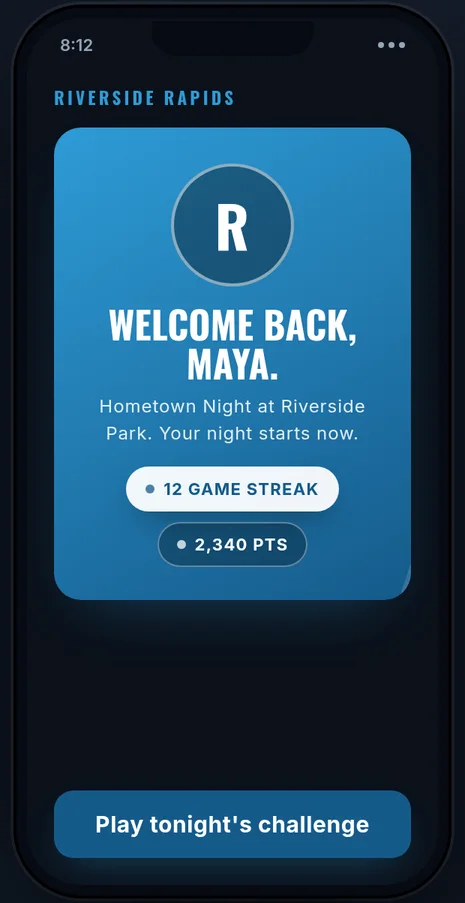 Phone welcoming a returning fan with a streak and a challenge