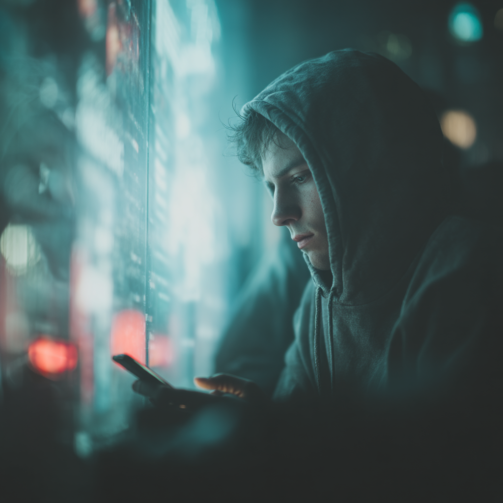 Empty livestream set or studio after a session, moody cinematic lighting.