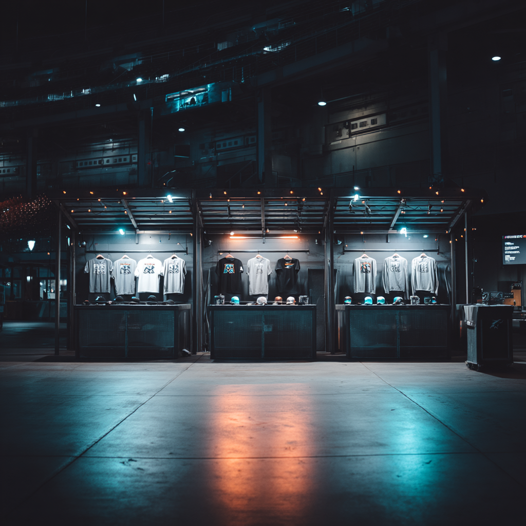 Empty stands glowing faintly after a game.